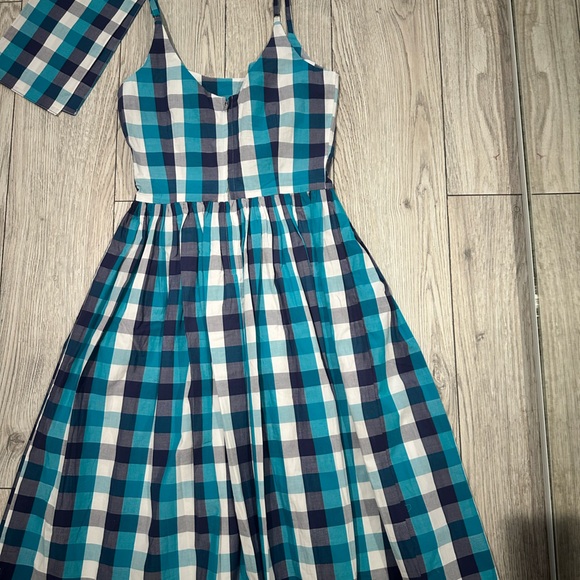 NWOT Bettie Page Tatyana Blue Plaid Midi Dress - Picture 4 of 4